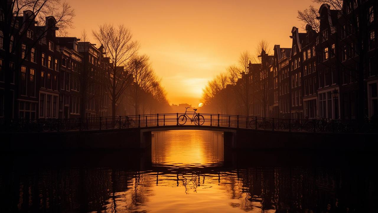 Amsterdam canals at golden hour